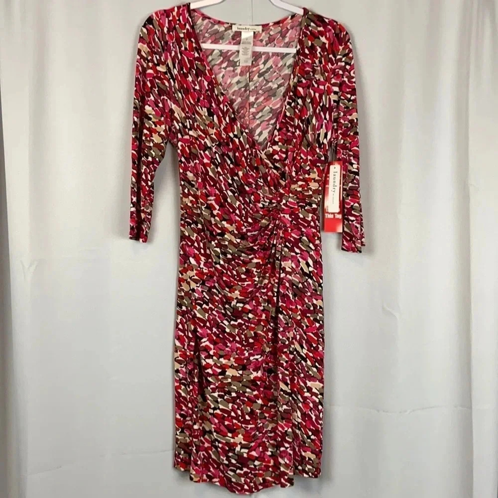Laundry By Design New Women’s L Quarter‎ Sleeve Ruched Waist Stretchy Midi Dress
